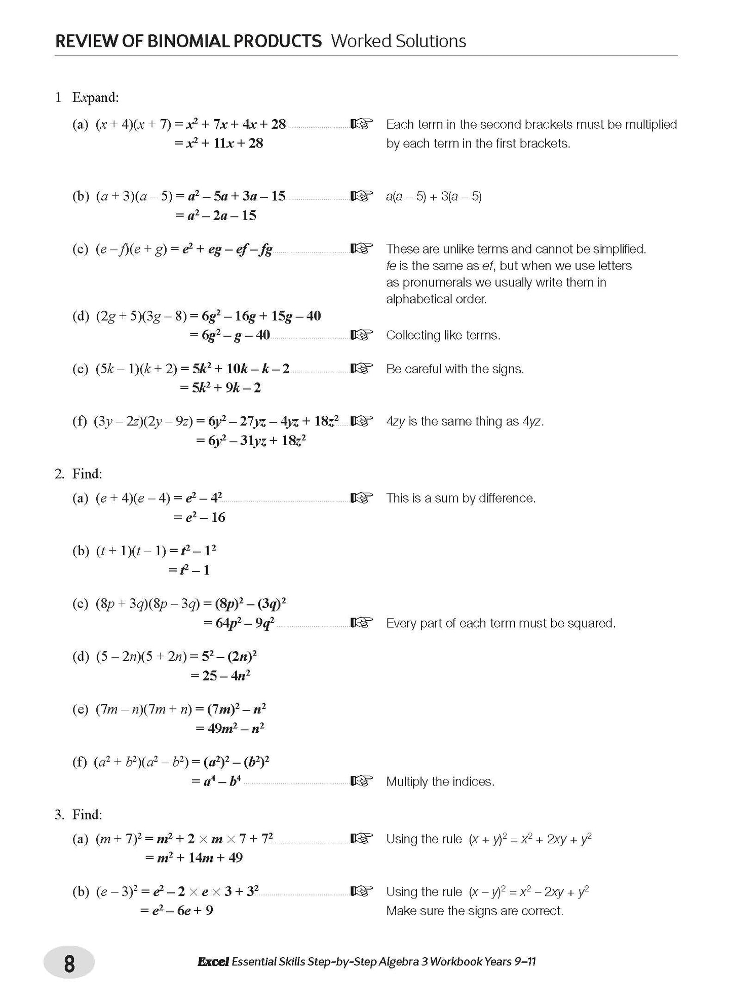 Excel Essential Skills - Step-by-Step Algebra 3 Workbook Years 9-11