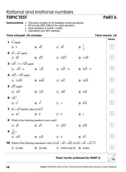 Excel Essential Skills - Advanced Mathematics Revision & Exam Workbook Year 10