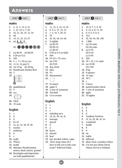 Excel Basic Skills - English and Mathematics Year 4