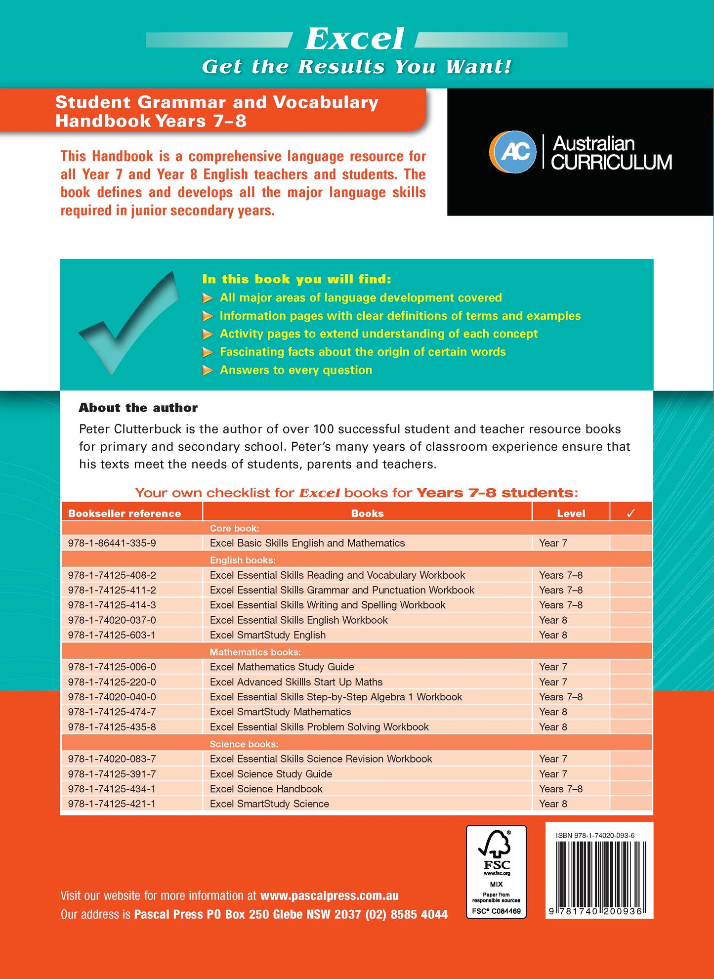 Excel Essential Skills - Student Grammar and Vocabulary Handbook Years 7-8