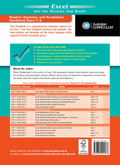 Excel Essential Skills - Student Grammar and Vocabulary Handbook Years 7-8