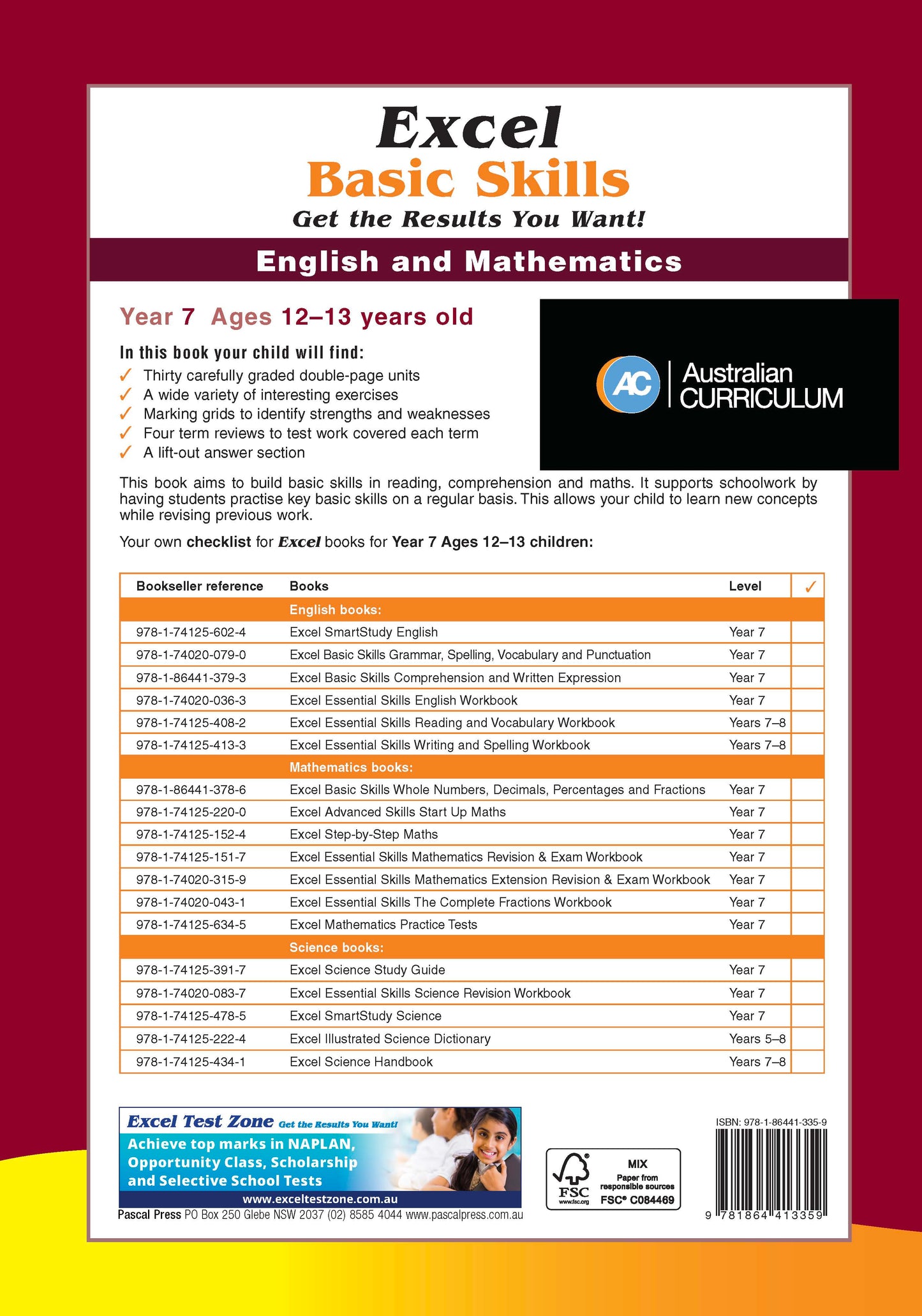 Excel Basic Skills - English and Mathematics Year 7