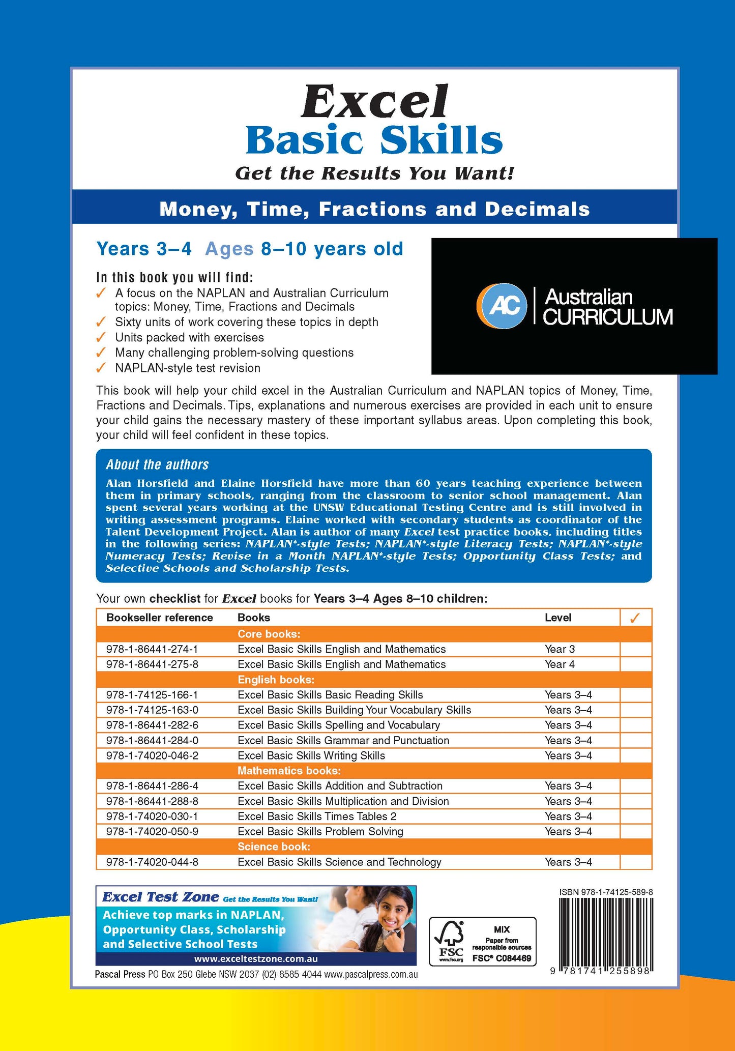 Excel Basic Skills - Money, Time, Fractions and Decimals Years 3-4