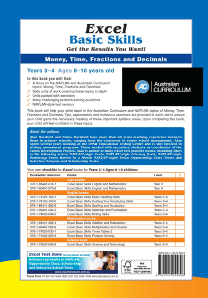 Excel Basic Skills - Money, Time, Fractions and Decimals Years 3-4