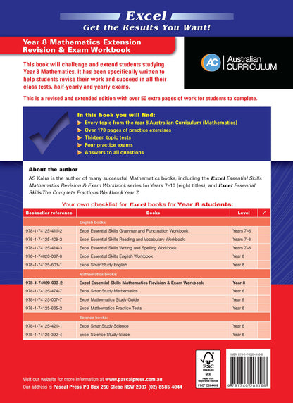 Excel Essential Skills - Mathematics Extension Revision and Exam Workbook Year 8