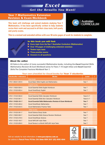 Excel Essential Skills - Mathematics Extension Revision & Exam Workbook Year 7