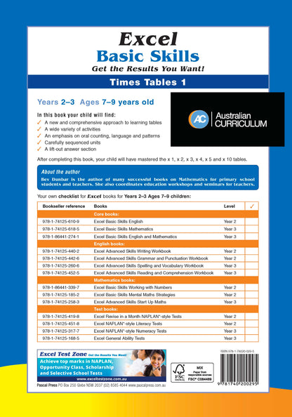 Excel Basic Skills - Times Tables 1 Years 2-3
