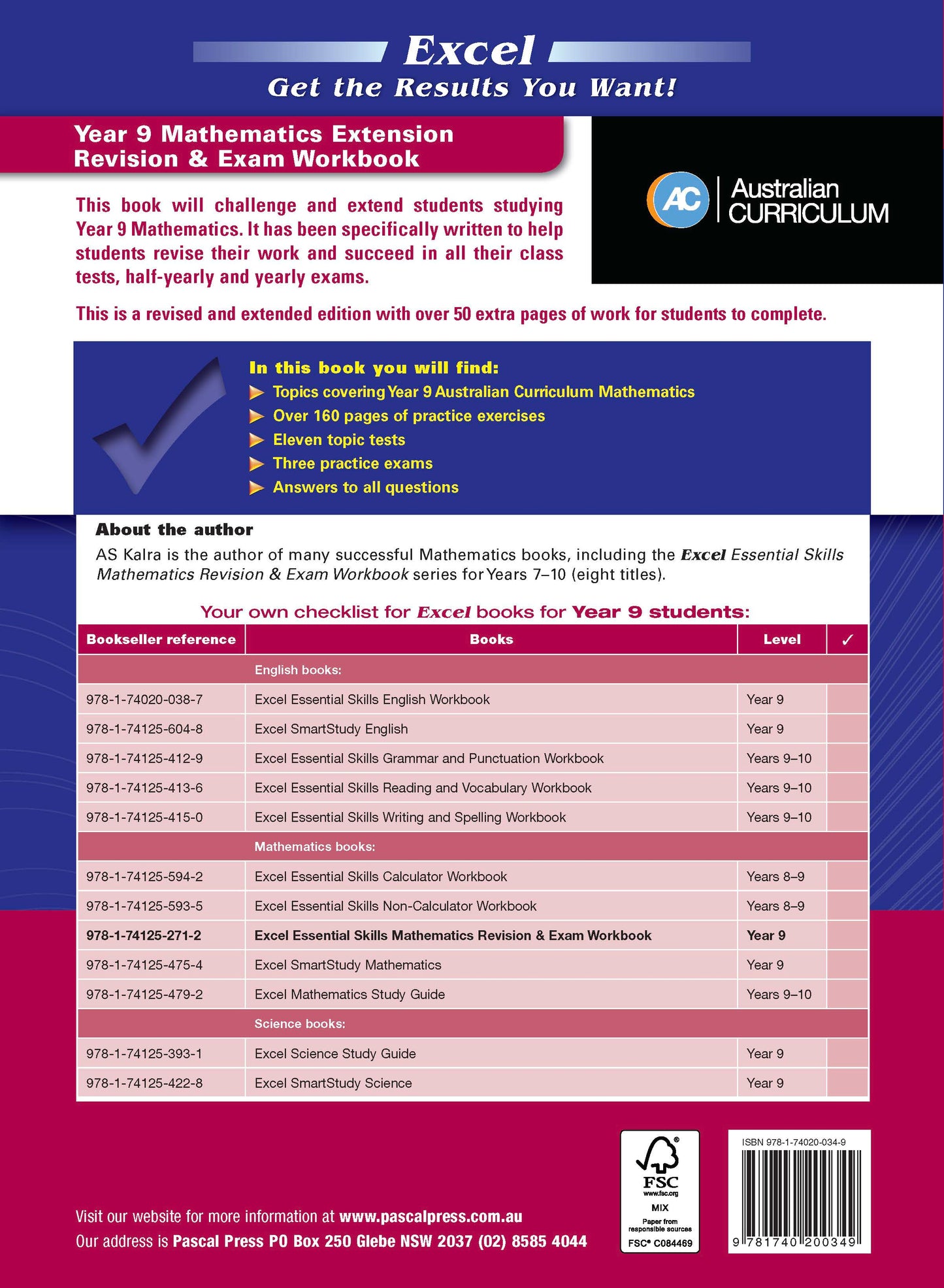 Excel Essential Skills - Mathematics Extension Revision & Exam Workbook Year 9