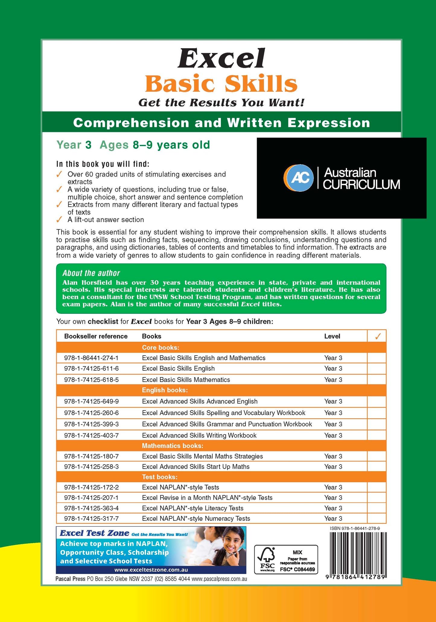 Excel Basic Skills - Comprehension and Written Expression Year 3