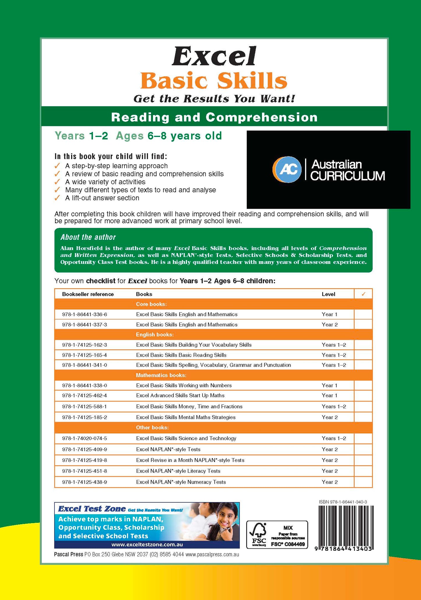 Excel Basic Skills - Reading and Comprehension Years 1-2