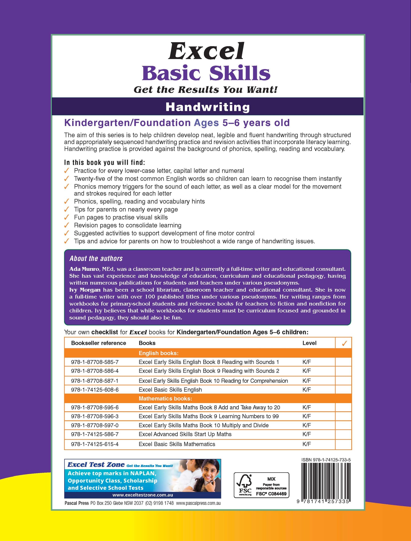 Excel Basic Skills - Handwriting Kindergarten/Foundation