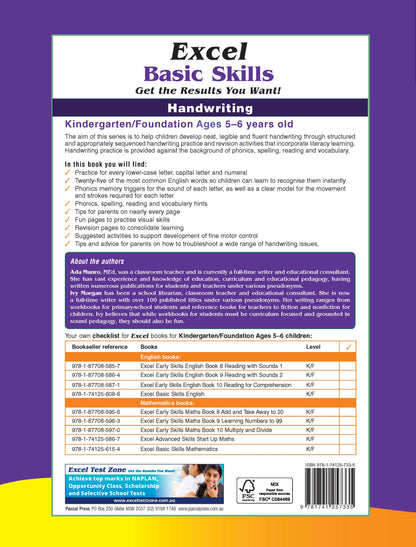 Excel Basic Skills - Handwriting Kindergarten/Foundation