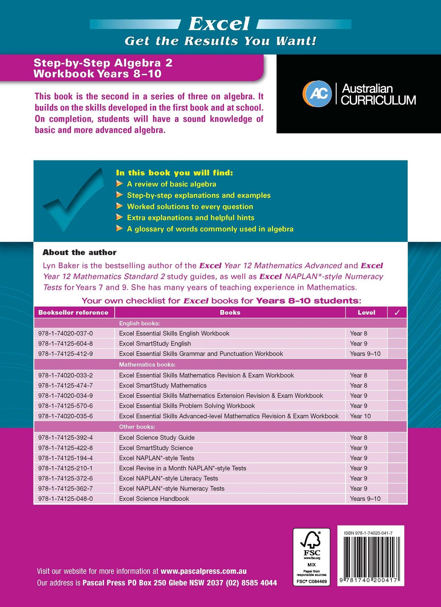 Excel Essential Skills - Step-by-Step Algebra 2 Years 8-10