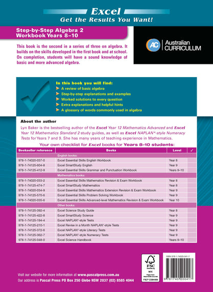 Excel Essential Skills - Step-by-Step Algebra 2 Years 8-10