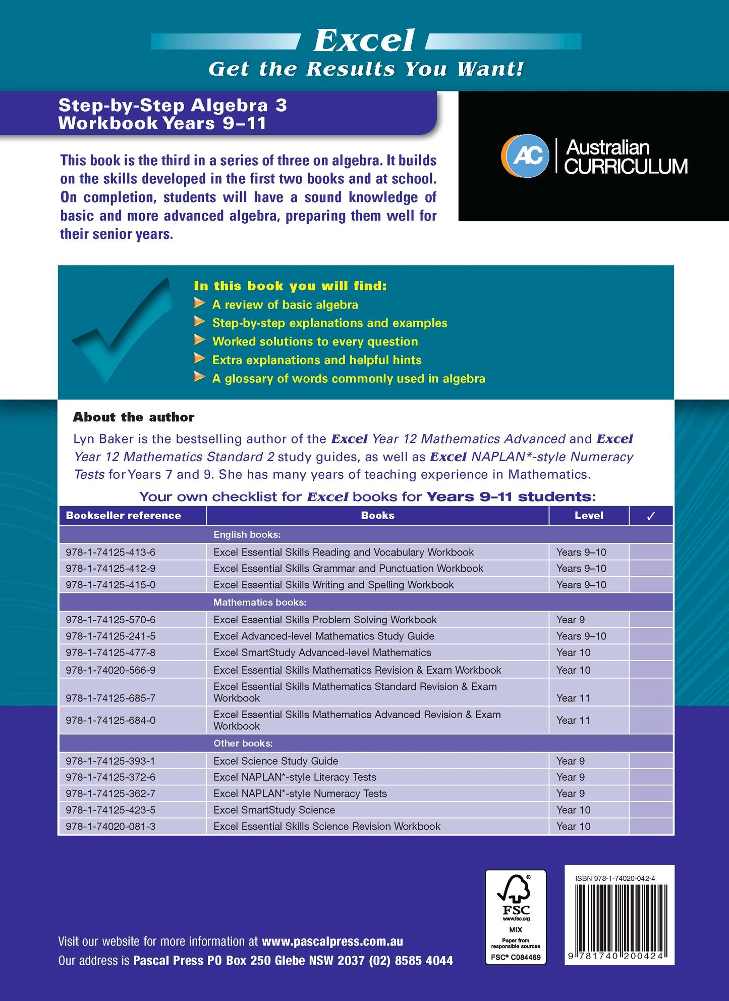 Excel Essential Skills - Step-by-Step Algebra 3 Workbook Years 9-11