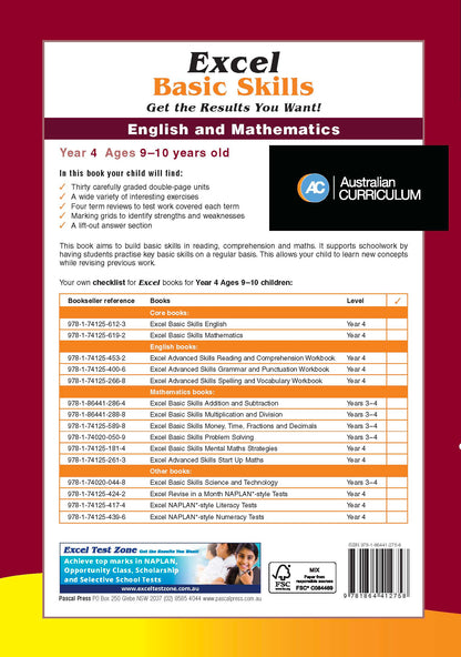 Excel Basic Skills - English and Mathematics Year 4