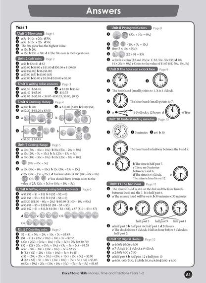 Excel Basic Skills - Money, Time and Fractions Years 1-2