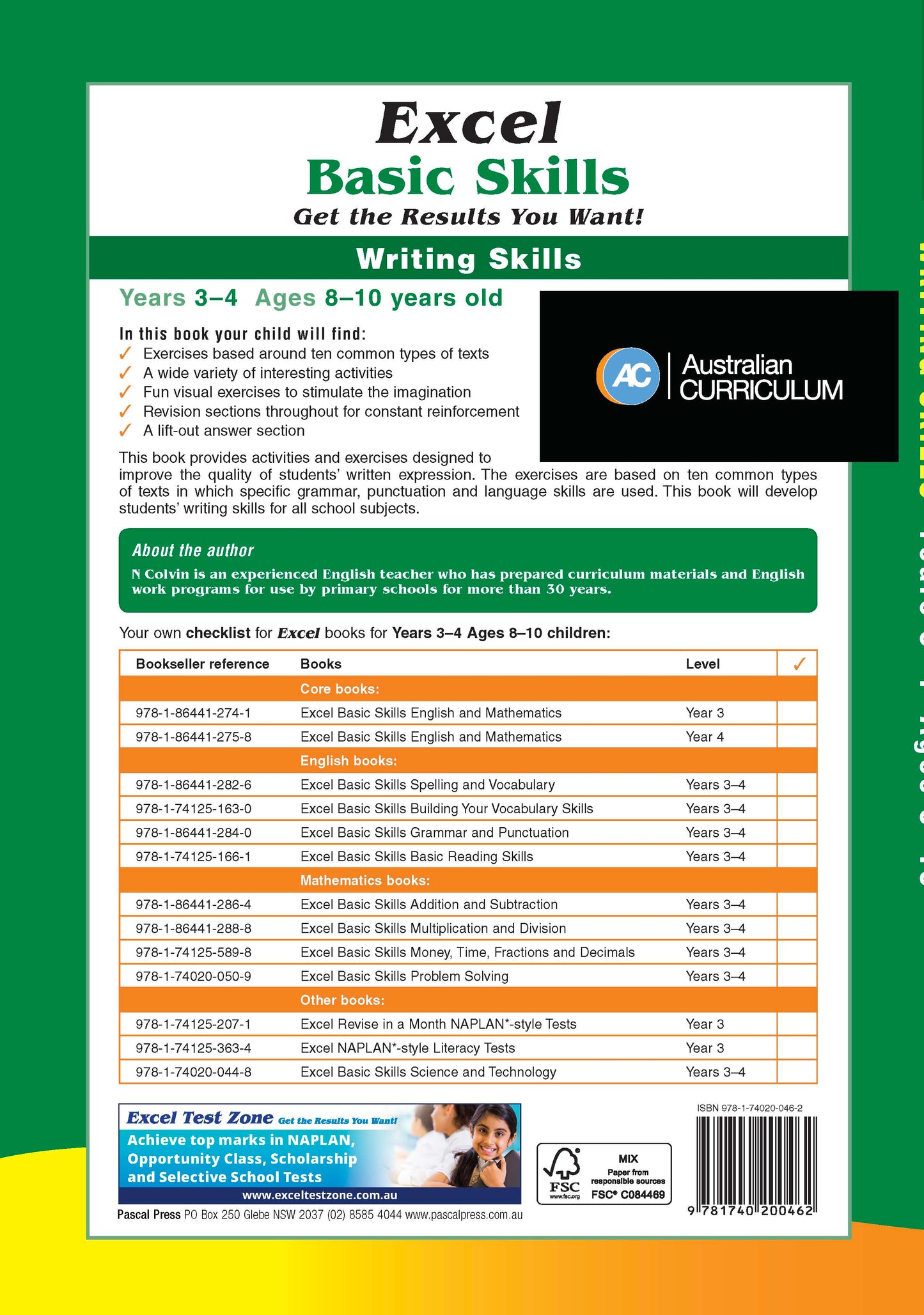 Excel Basic Skills - Writing Skills Years 3-4