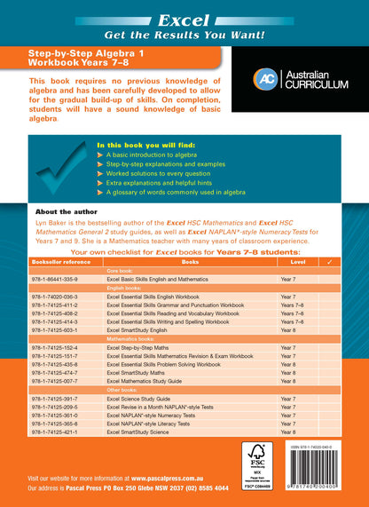 Excel Essential Skills - Step-by-Step Algebra 1 Years 7-8