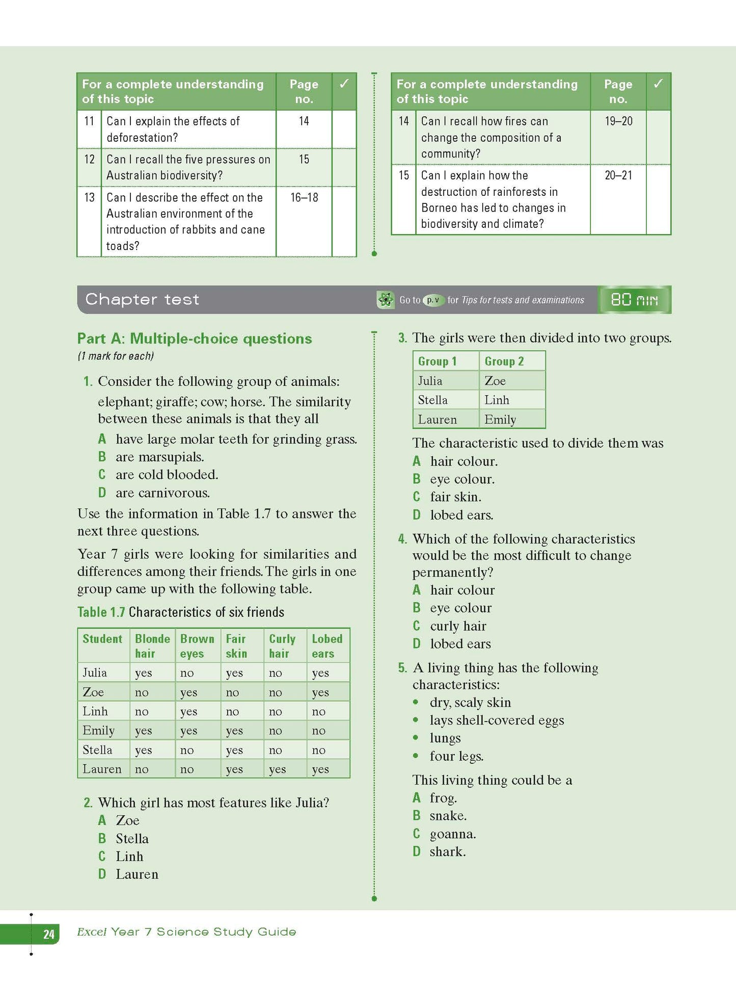 Excel Study Guide - Science Year 7