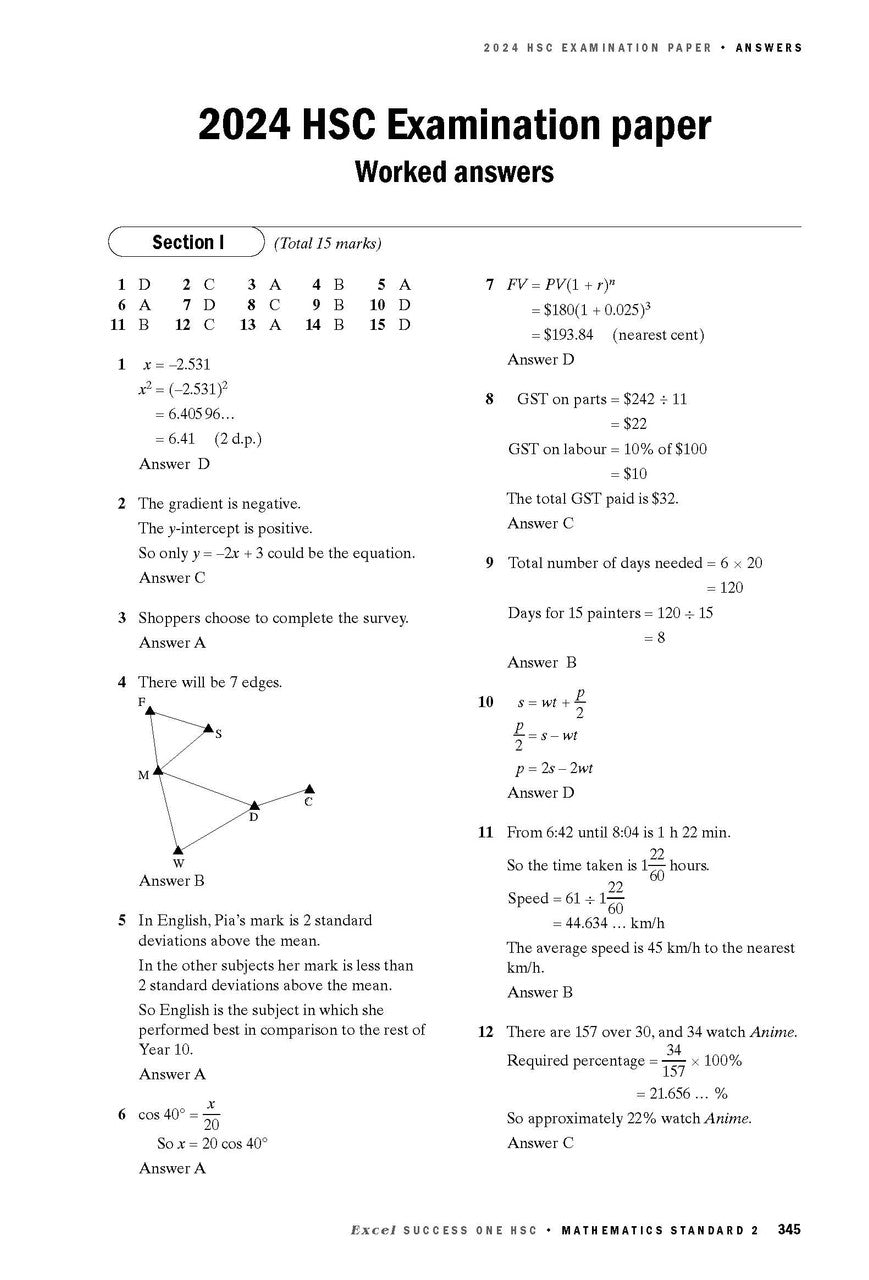 Excel Success One HSC Year 12 Mathematics Standard 2 (2025 Edition)