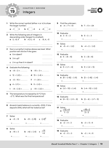 Excel Snowball - Maths Year 7