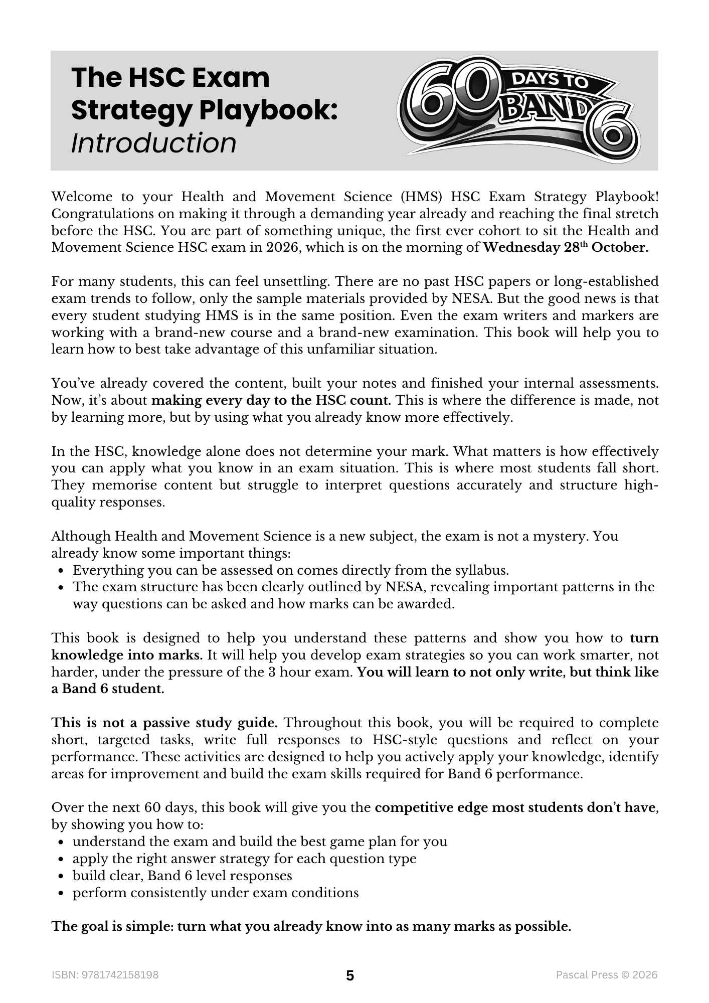 Excel 60 Days to Band 6: HSC Year 12 Health and Movement Science