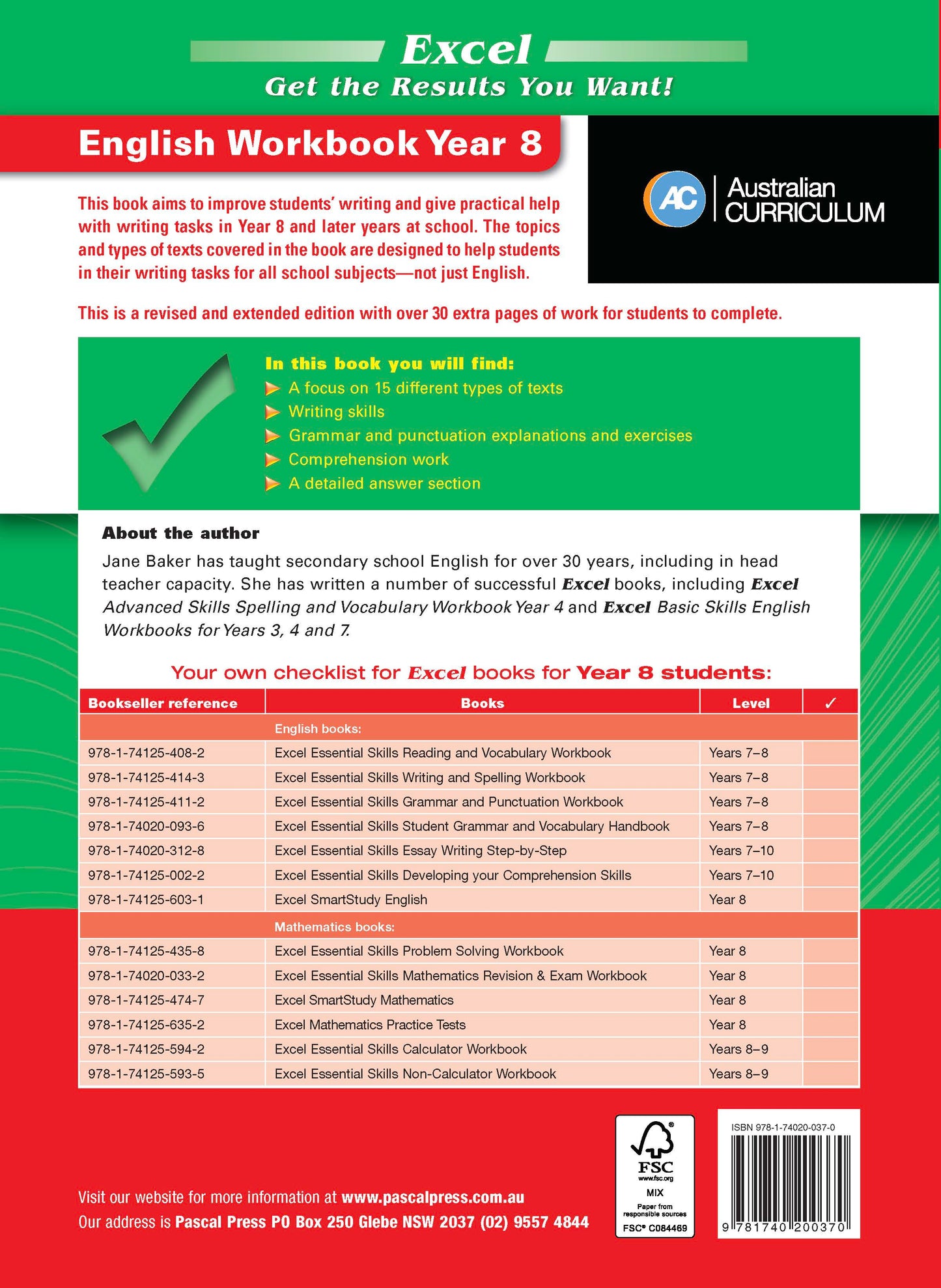 Excel Essential Skills - English Workbook Year 8