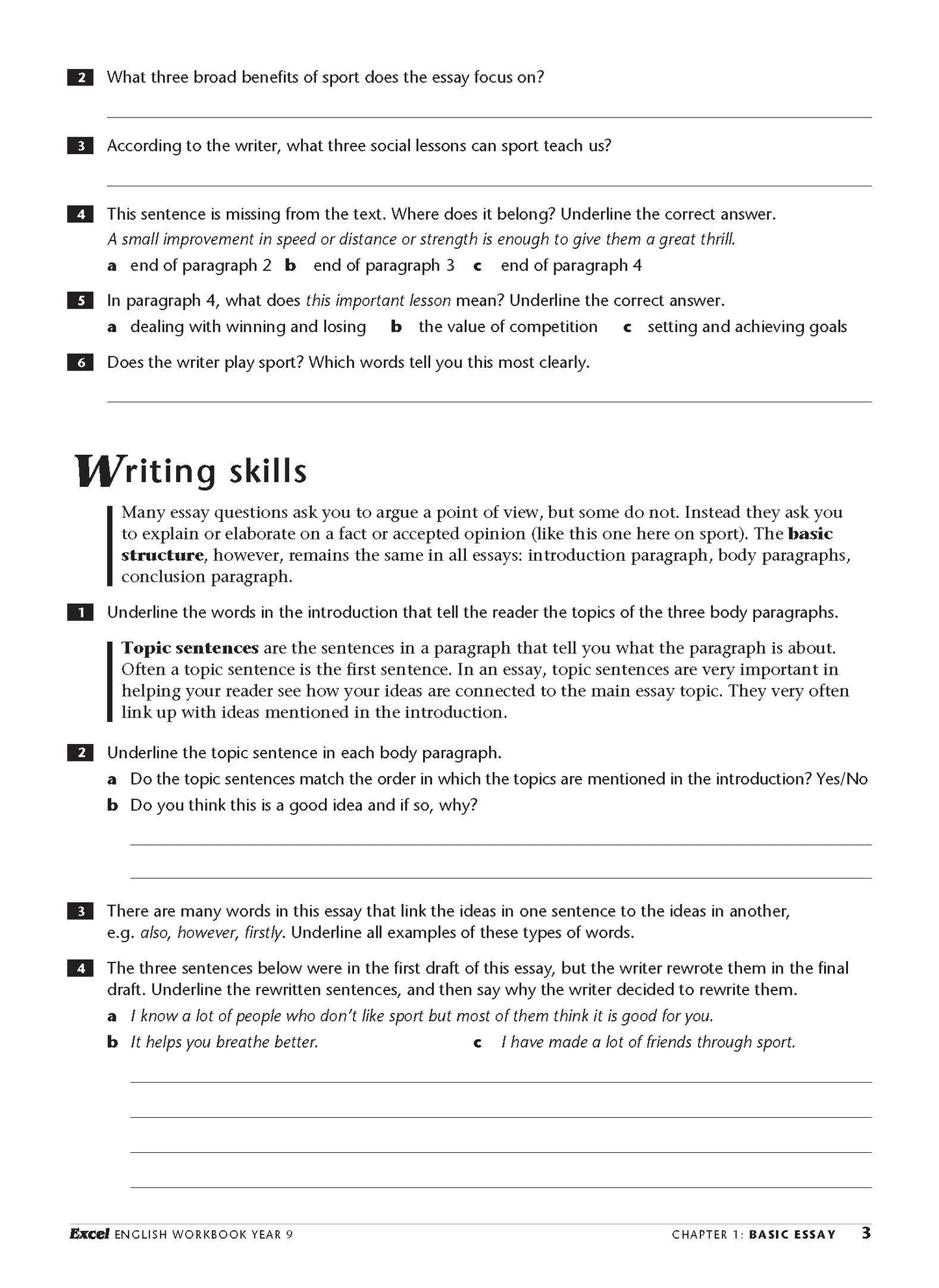 Excel Essential Skills - English Workbook Year 9