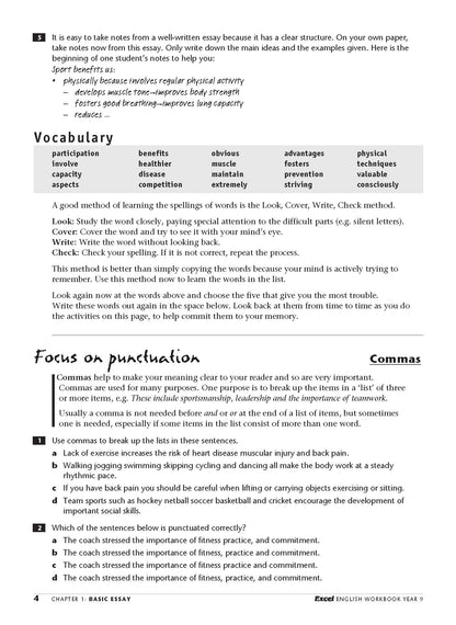 Excel Essential Skills - English Workbook Year 9