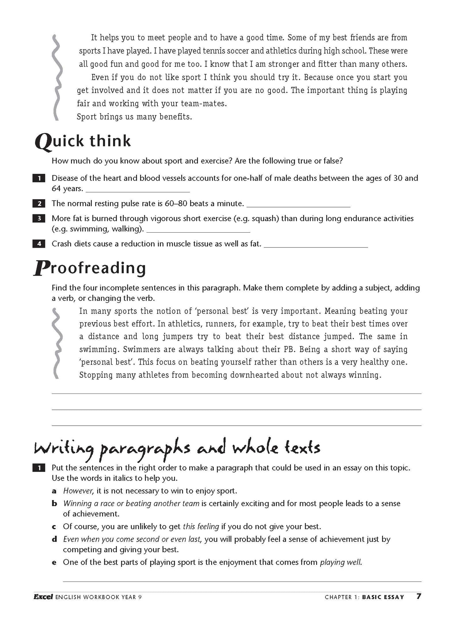 Excel Essential Skills - English Workbook Year 9