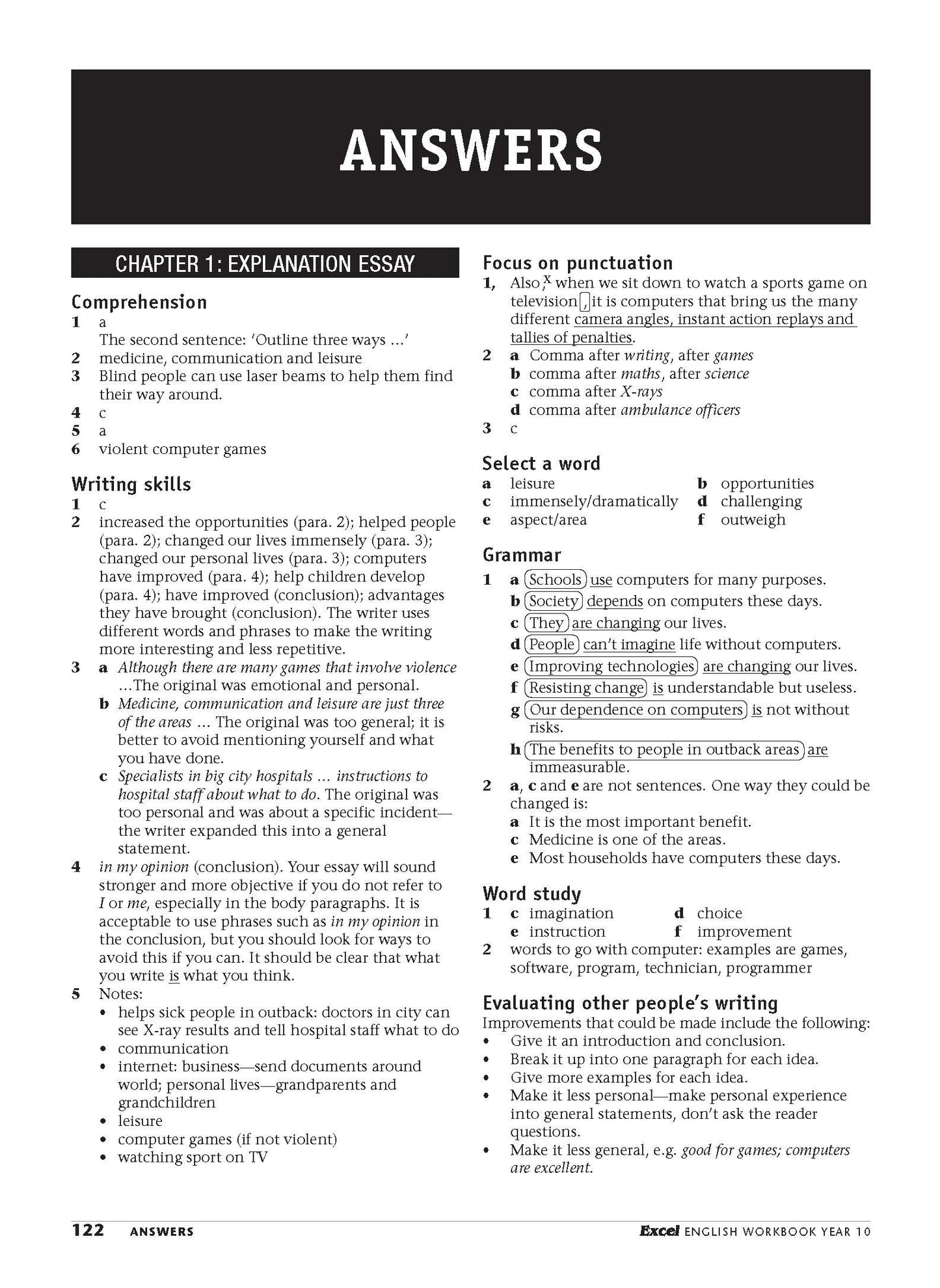 Excel Essential Skills - English Workbook Year 10