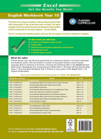 Excel Essential Skills - English Workbook Year 10