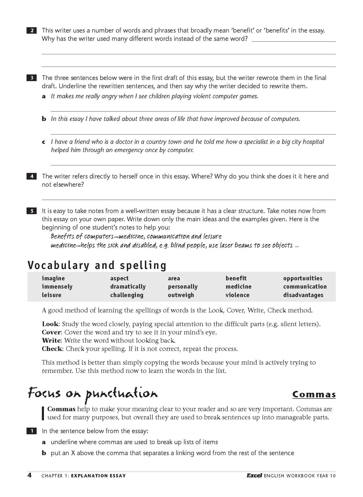 Excel Essential Skills - English Workbook Year 10