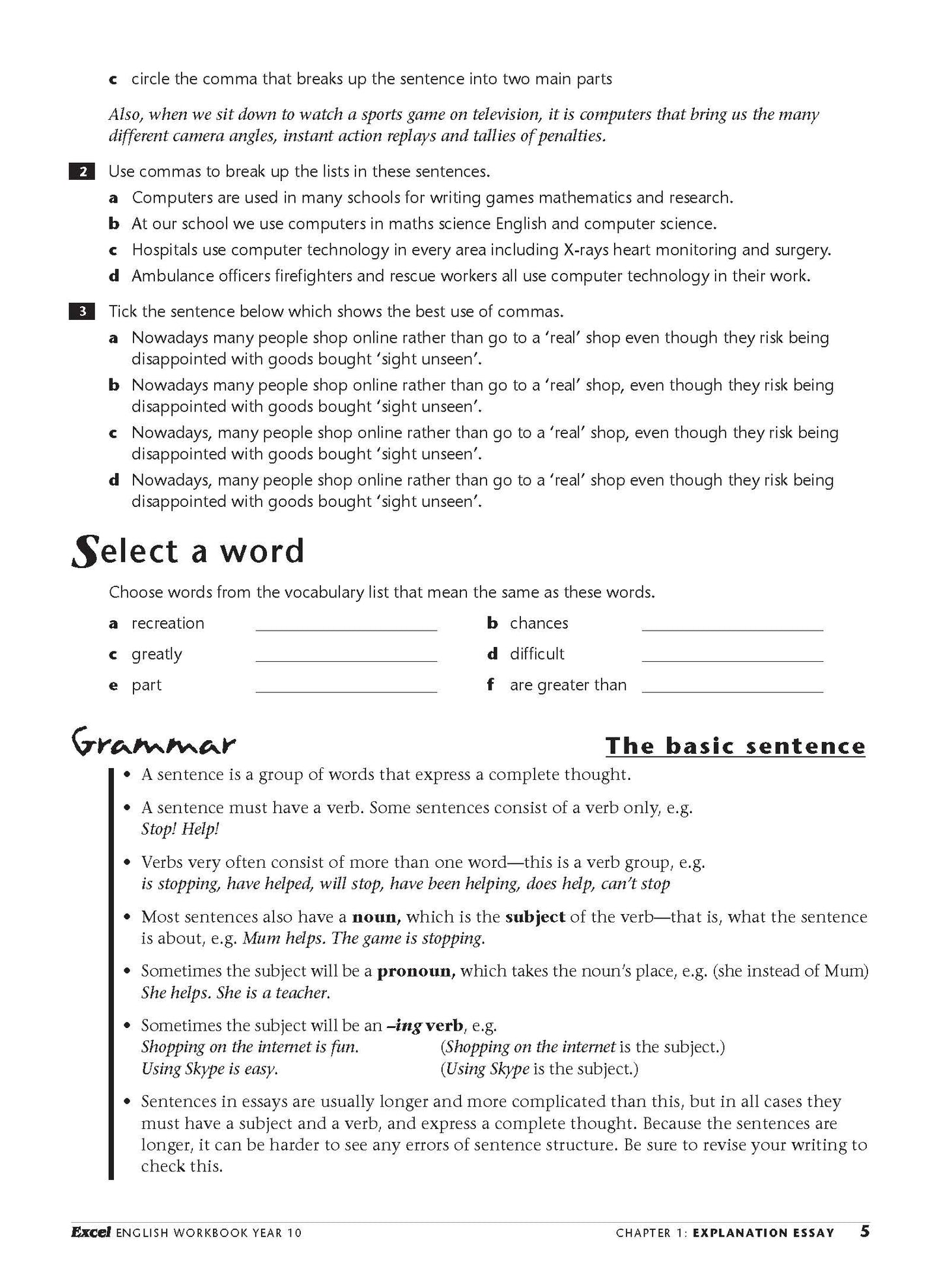 Excel Essential Skills - English Workbook Year 10