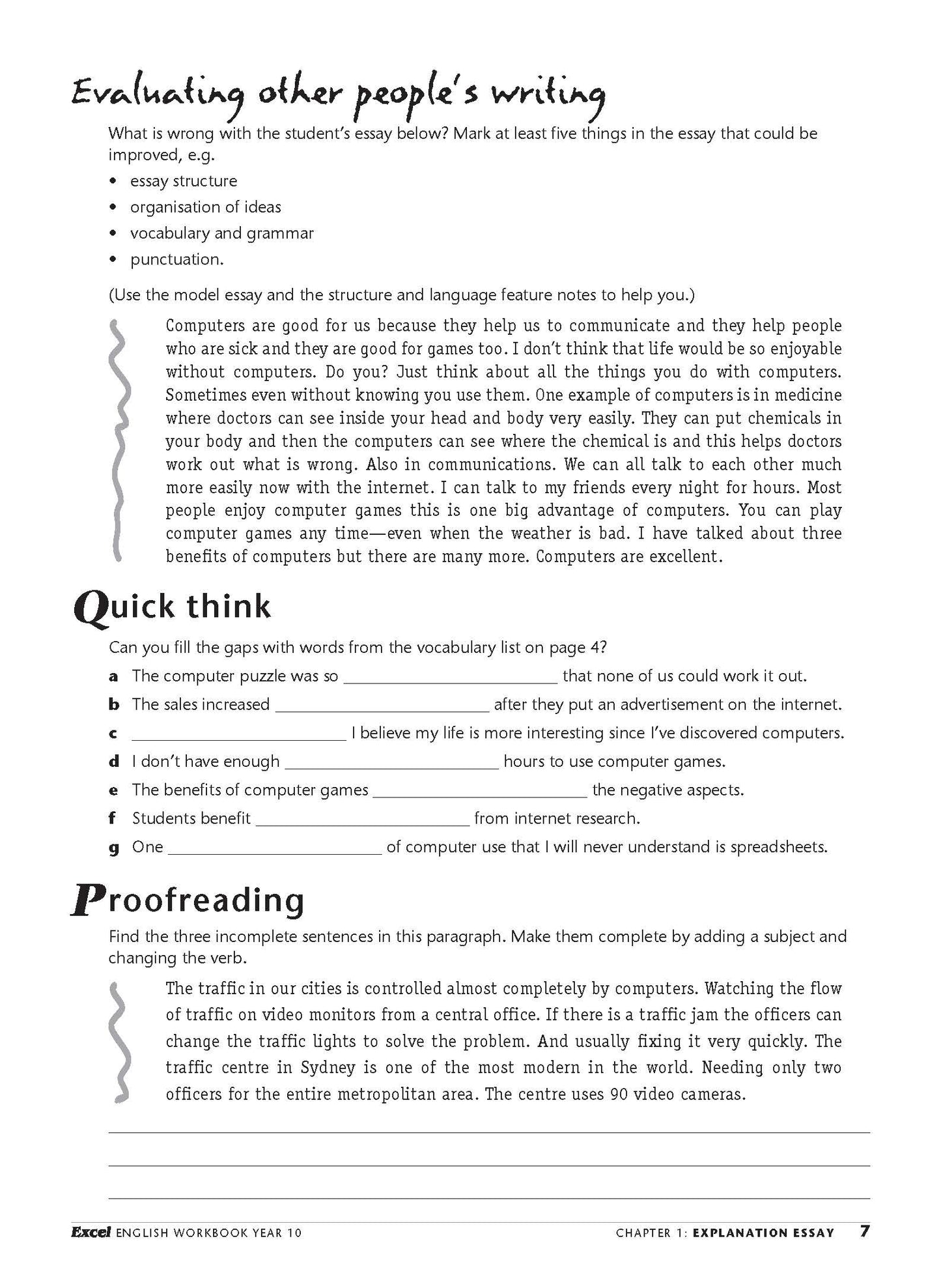Excel Essential Skills - English Workbook Year 10