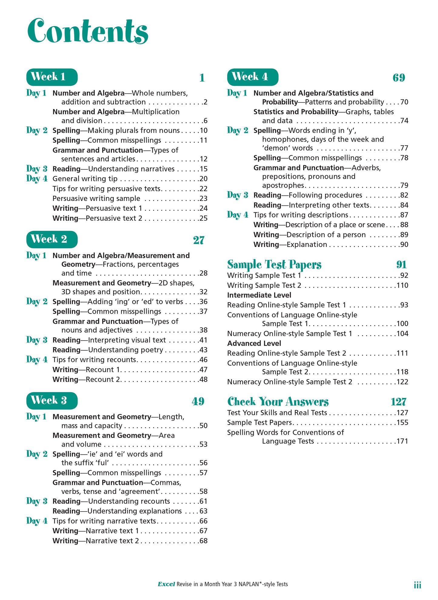 Excel Revise in a Month Year 3 NAPLAN*-style Tests