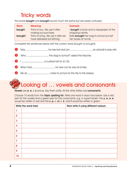 Excel Advanced Skills - Spelling and Vocabulary Workbook Year 3