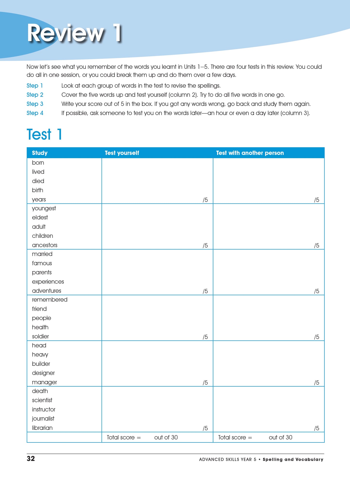 Excel Advanced Skills - Spelling and Vocabulary Workbook Year 5
