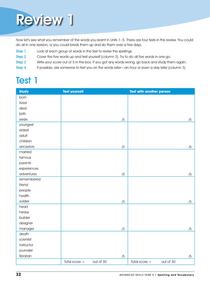 Excel Advanced Skills - Spelling and Vocabulary Workbook Year 5