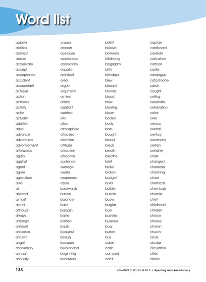 Excel Advanced Skills - Spelling and Vocabulary Workbook Year 5