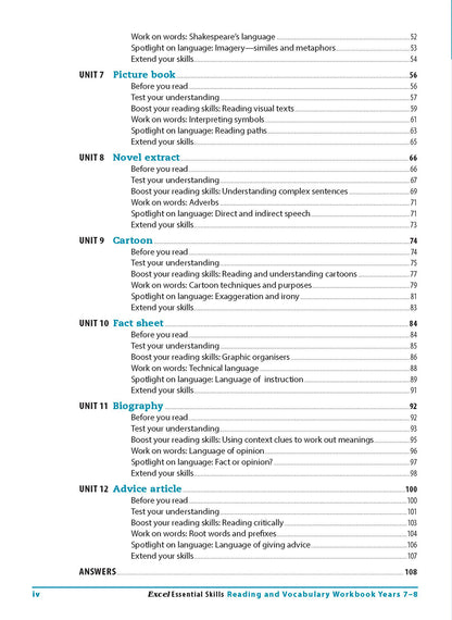 Excel Essential Skills - Reading and Vocabulary Workbook Years 7-8