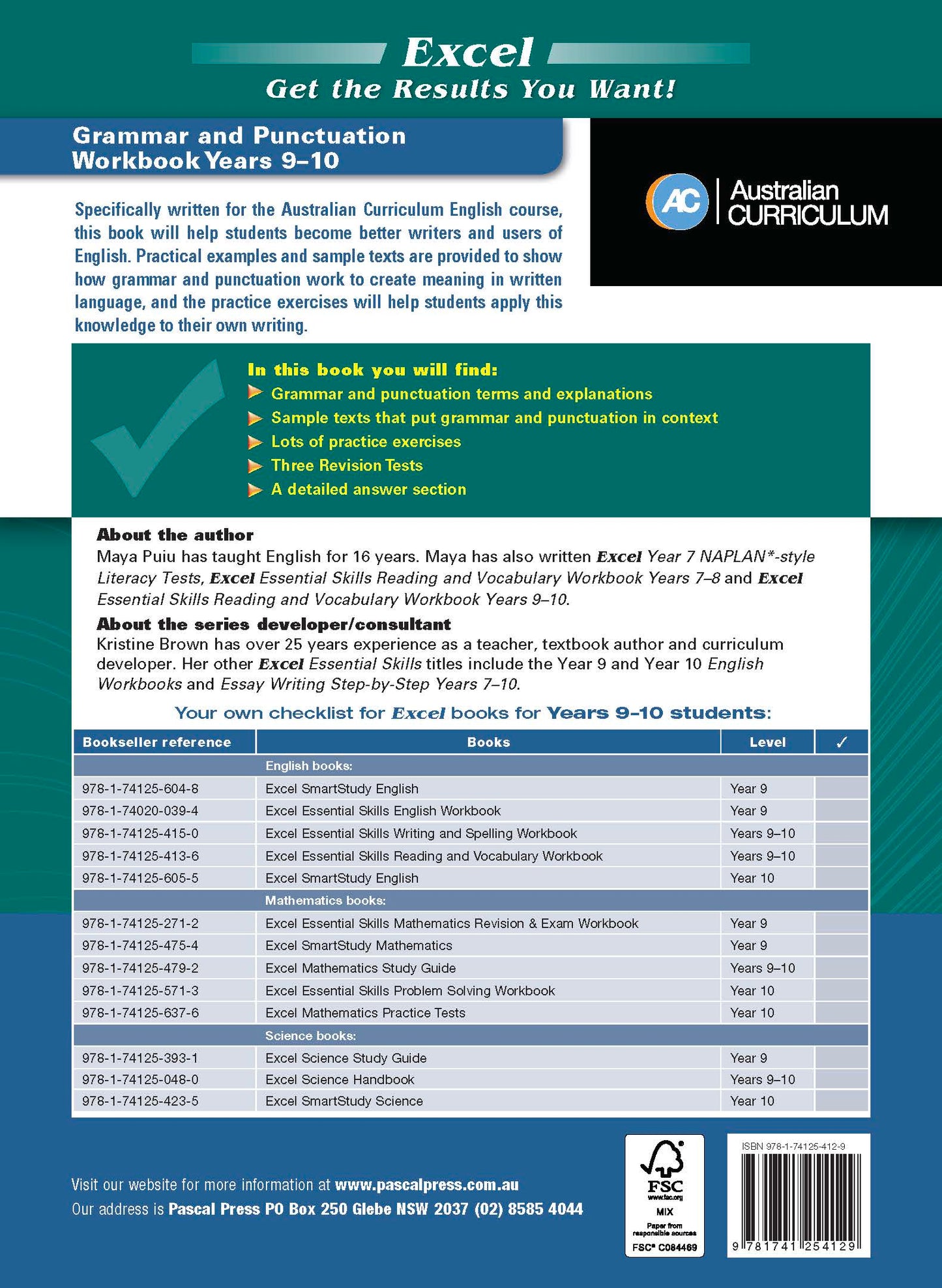 Excel Essential Skills - Grammar & Punctuation Workbook Years 9-10
