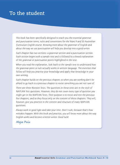 Excel Essential Skills - Grammar & Punctuation Workbook Years 9-10