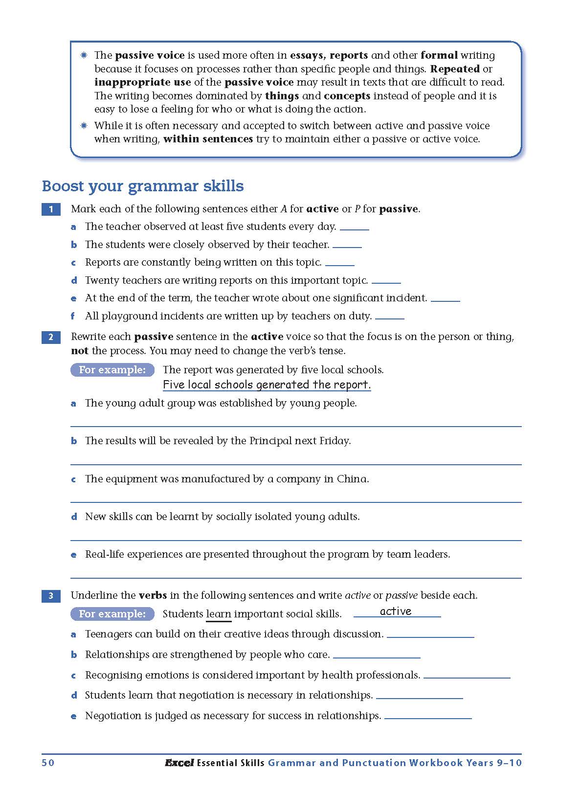 Excel Essential Skills - Grammar & Punctuation Workbook Years 9-10