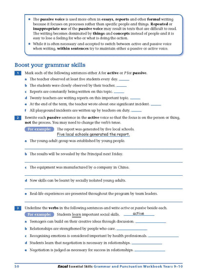 Excel Essential Skills - Grammar & Punctuation Workbook Years 9-10