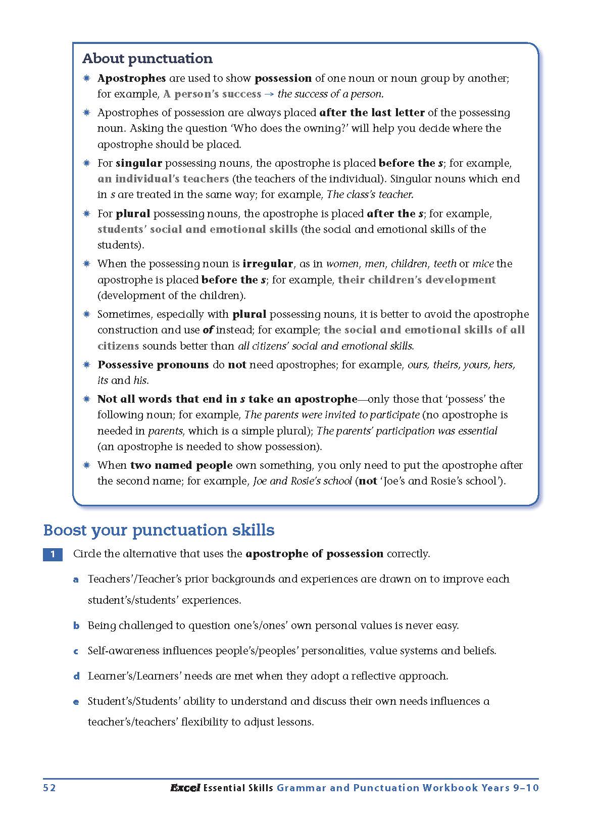 Excel Essential Skills - Grammar & Punctuation Workbook Years 9-10