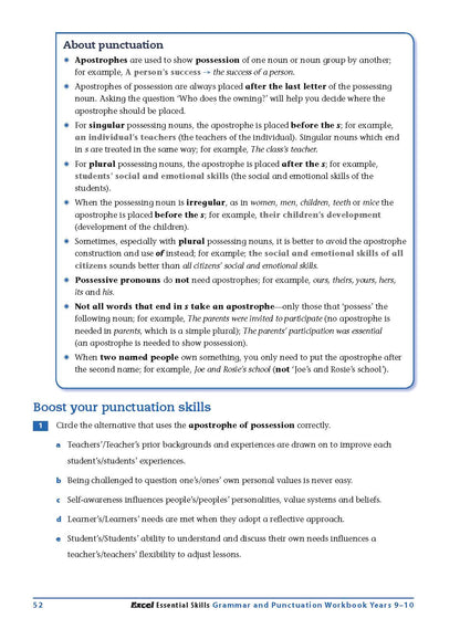 Excel Essential Skills - Grammar & Punctuation Workbook Years 9-10