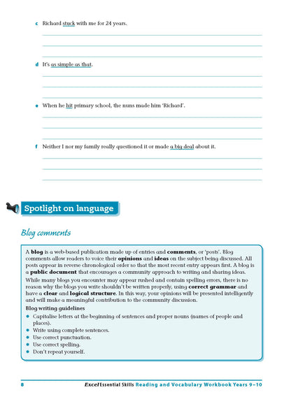 Excel Essential Skills - Reading and Vocabulary Workbook Years 9-10