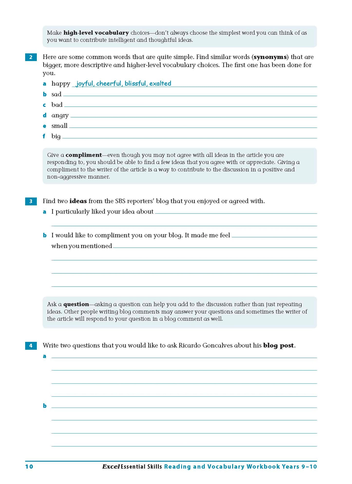 Excel Essential Skills - Reading and Vocabulary Workbook Years 9-10